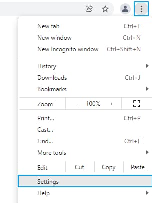 Settings is highlighted in the More dropdown menu.