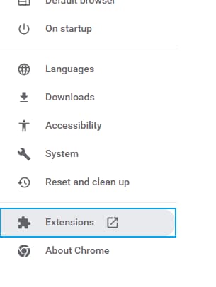 Extensions is highlighted in the Settings.